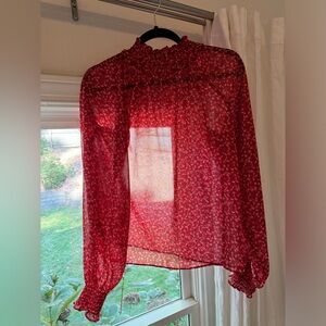 Red floral long sleeve turtle neck
